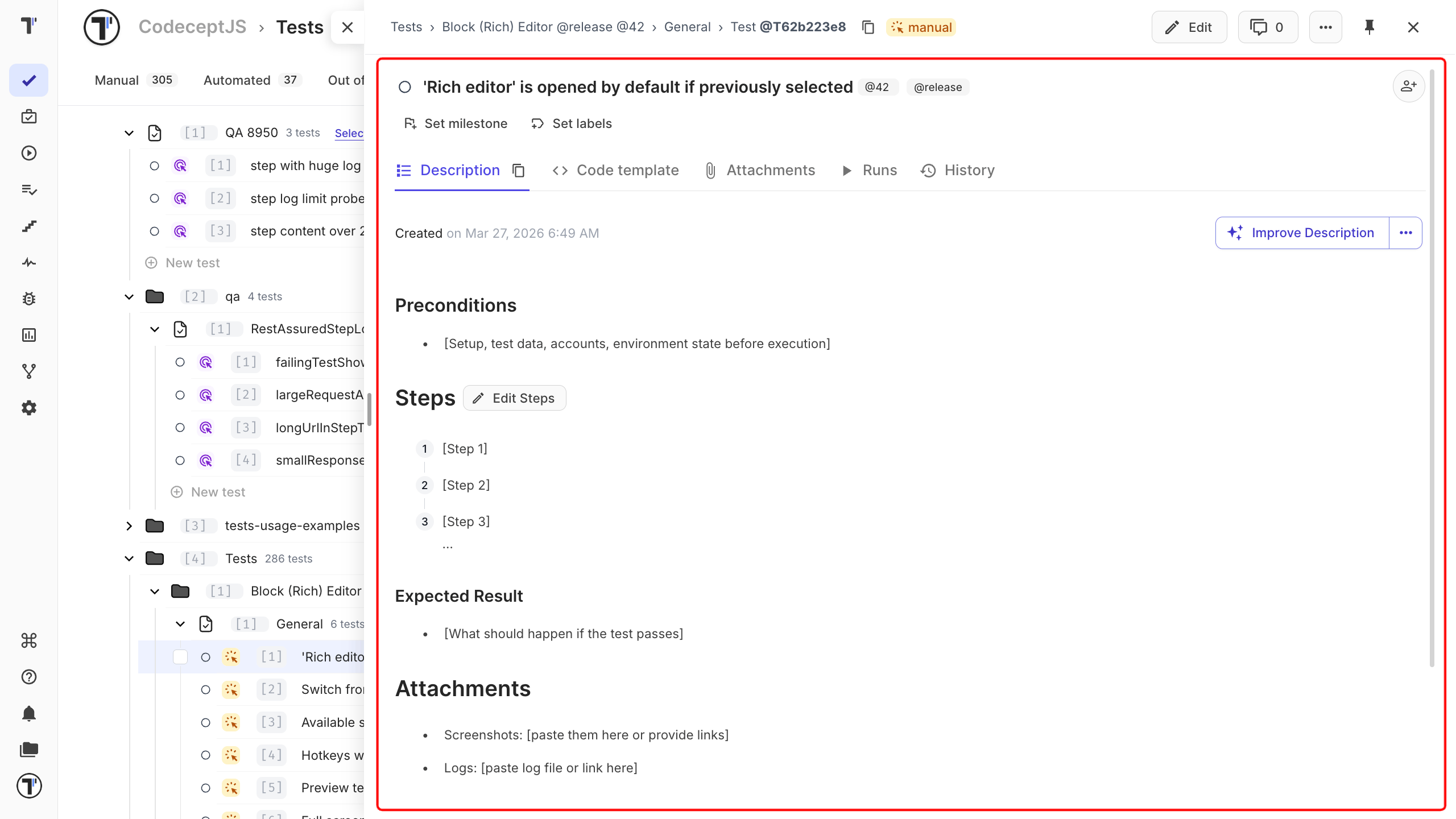 Test case editor overview